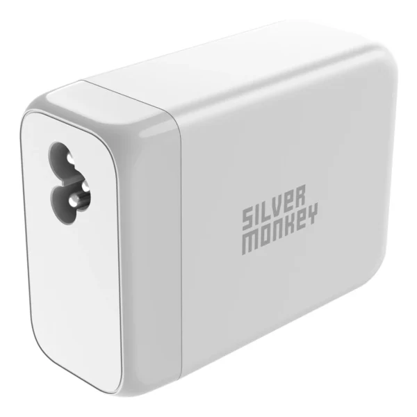 Silver Monkey SMA156 200W GaN charger 3x USB-C PD USB-A QC 3.0 with detachable power cable - whiteeng