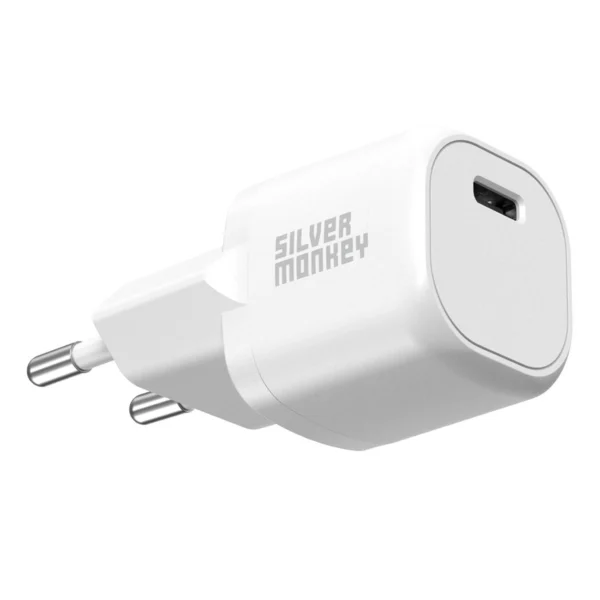 Silver Monkey Mini USB-C 20W PD wall charger - whiteeng