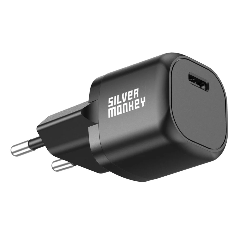 Silver Monkey Mini USB-C 20W PD wall charger - blackeng
