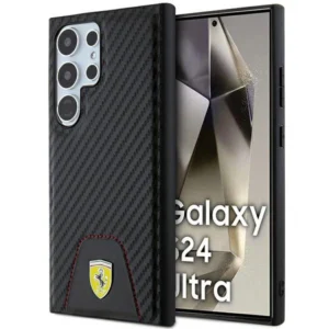 Ferrari Carbon Stitched Bottom case for Samsung Galaxy S24 Ultra - blackeng