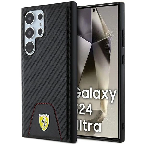 Ferrari Carbon Stitched Bottom case for Samsung Galaxy S24 Ultra - blackeng