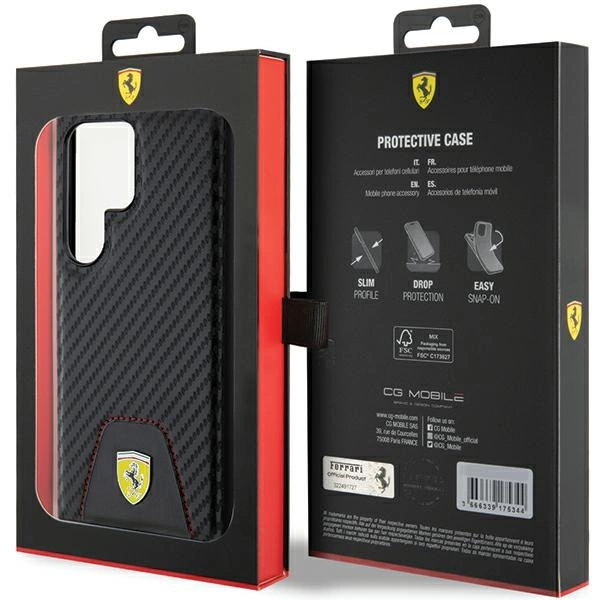 Ferrari Carbon Stitched Bottom case for Samsung Galaxy S24 Ultra - blackeng