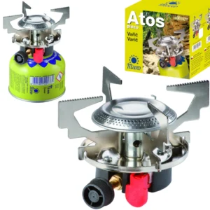 Gas camping stove with gas cartridges (thread or valve) ATOS piezo igniter 1.8kWeng