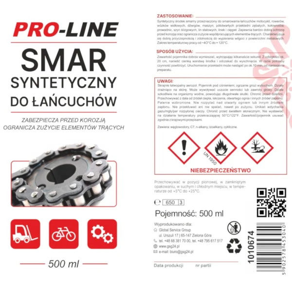 Synthetic chain lubricant PRO-LINE spray 500mleng