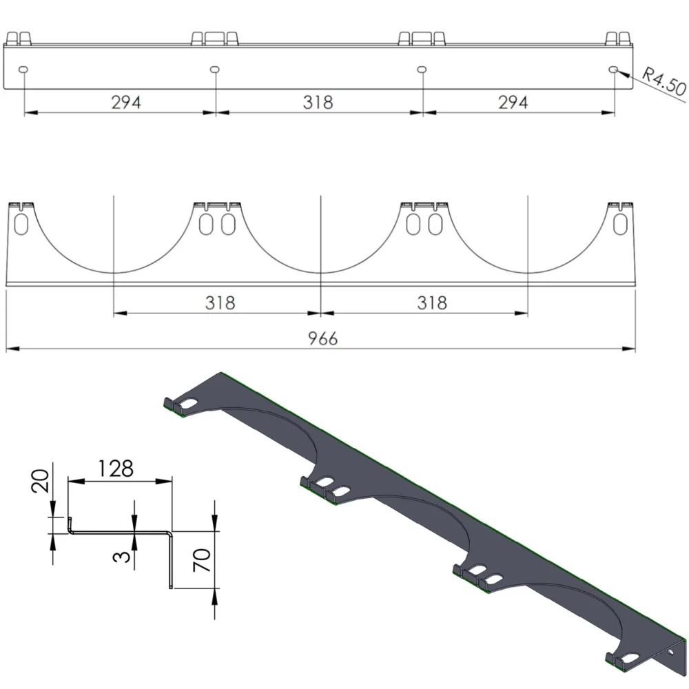 Wall holder for 3 gas cylinders, max. diameter 250 mm PRO-LINE cylinderseng