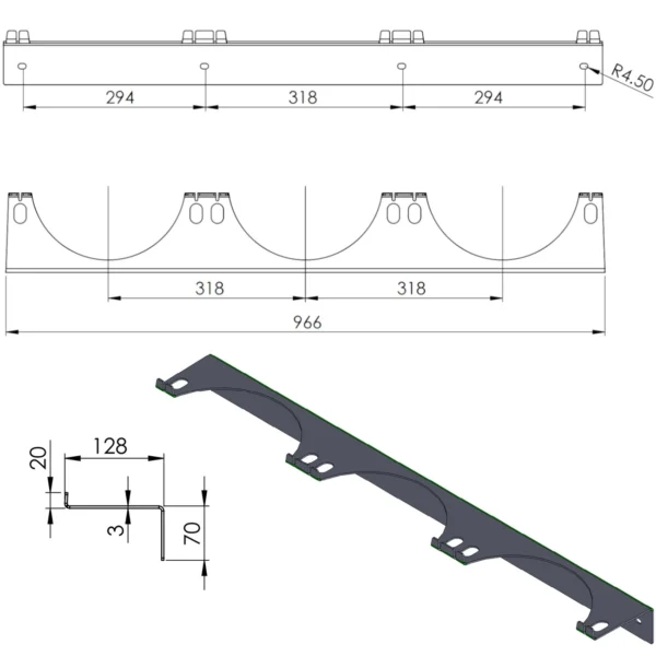 Wall holder for 3 gas cylinders, max. diameter 250 mm PRO-LINE cylinderseng
