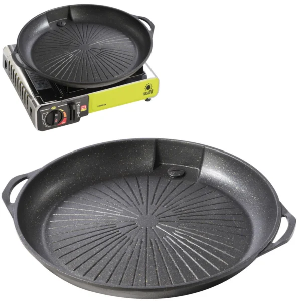 Grill grate and grill pan for a gas camping stove and grilleng