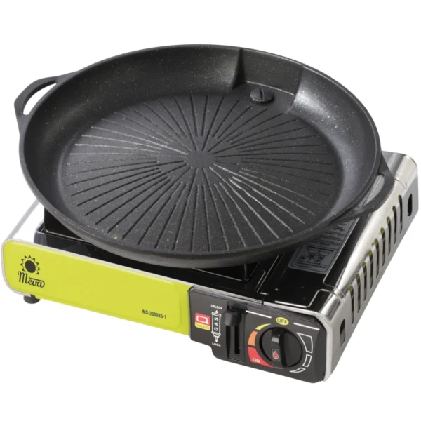 Grill grate and grill pan for a gas camping stove and grilleng