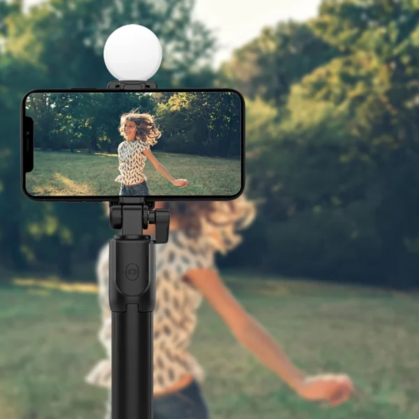 Selfie stick WR1YXS telescopic tripod 0.71m with round lamp - blackeng