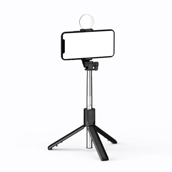 Selfie stick WR1YXS telescopic tripod 0.71m with round lamp - blackeng