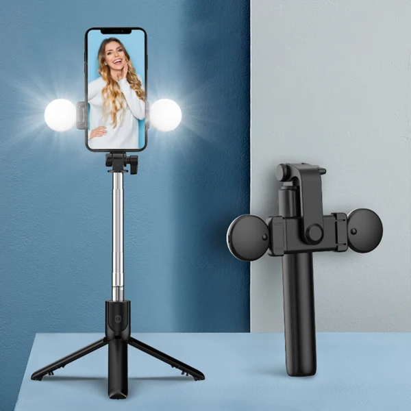 Selfie stick WR1YXS telescopic tripod 0.71m with round lamp - blackeng
