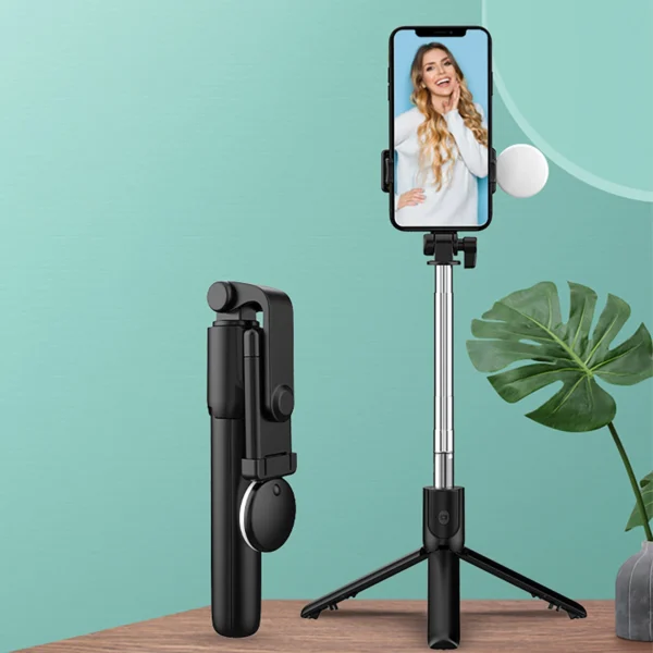 Selfie stick WR1YXS telescopic tripod 0.71m with round lamp - blackeng