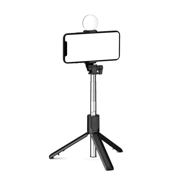 Selfie stick WH1YXS telescopic tripod 1m with round lamp and phone holder - blackeng