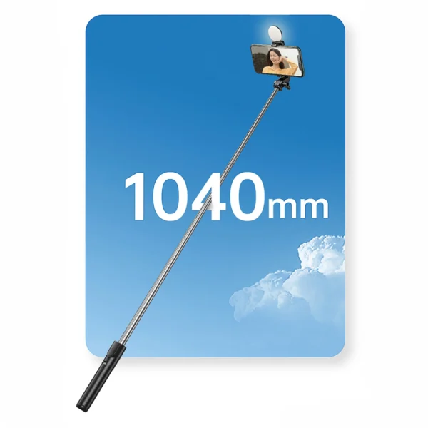 Selfie stick WH1YXS telescopic tripod 1m with round lamp and phone holder - blackeng