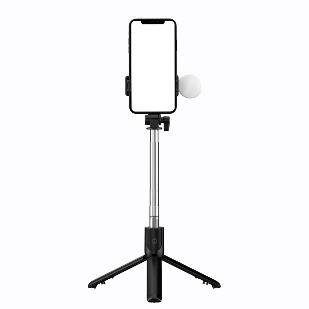 Selfie stick WH1YXS telescopic tripod 1m with round lamp and phone holder - blackeng