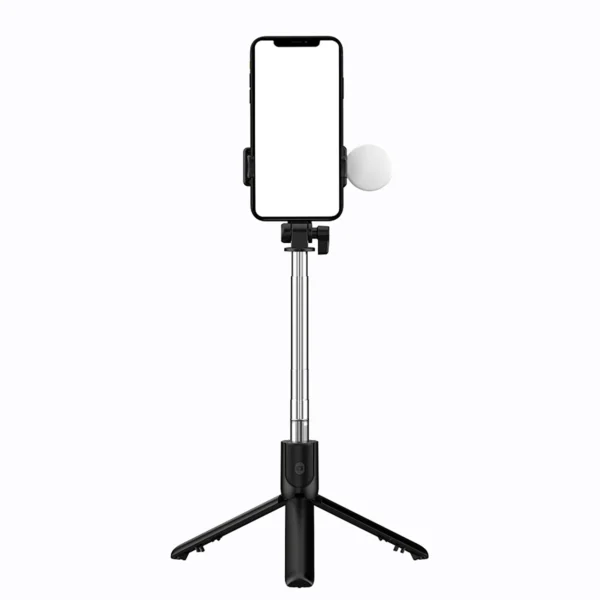 Selfie stick WH1YXS telescopic tripod 1m with round lamp and phone holder - blackeng
