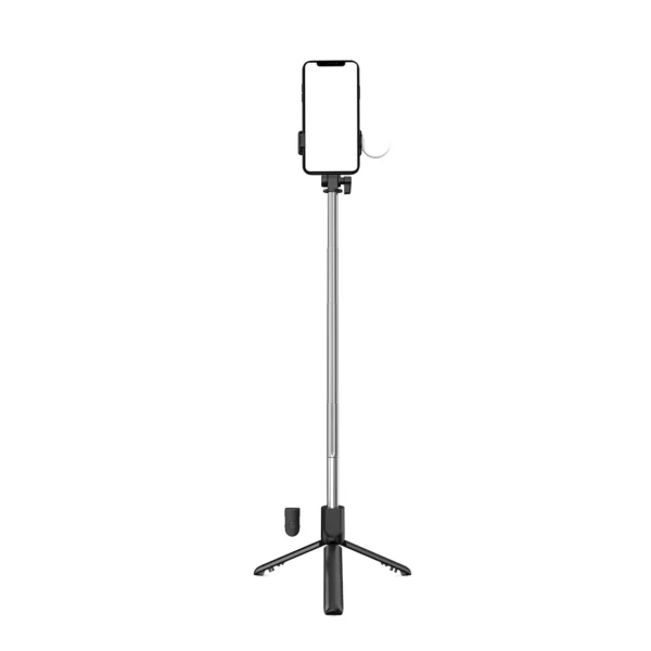 Selfie stick WH1YXS telescopic tripod 1m with round lamp and phone holder - blackeng