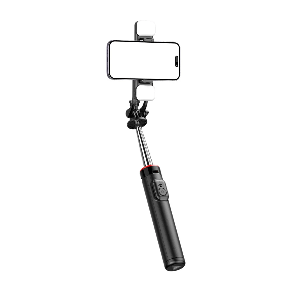 Selfie stick WC13YDS telescopic tripod 1.3m with double lamp and phone holder - blackeng