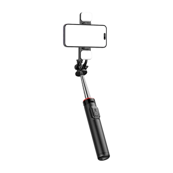 Selfie stick WC13YDS telescopic tripod 1.3m with double lamp and phone holder - blackeng