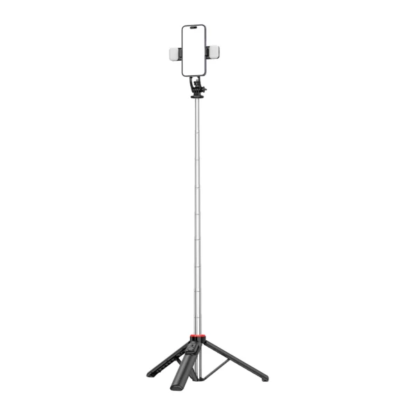 Selfie stick WC13YDS telescopic tripod 1.3m with double lamp and phone holder - blackeng