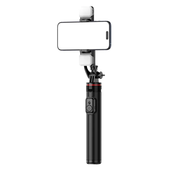 Selfie stick WC12YDS 1.3m aluminum alloy telescopic tripod with dual lamp and phone holder - blackeng