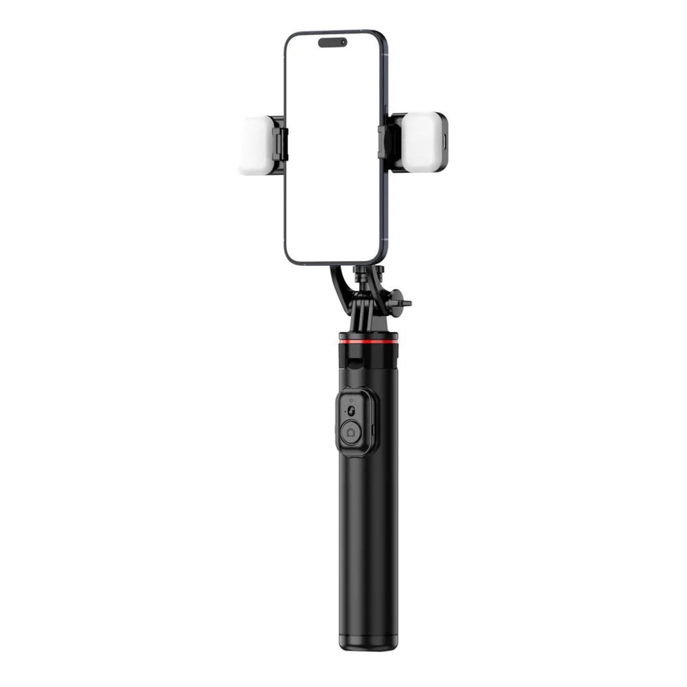 Selfie stick WC12YDS 1.3m aluminum alloy telescopic tripod with dual lamp and phone holder - blackeng