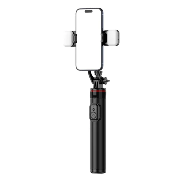 Selfie stick WC12YDS 1.3m aluminum alloy telescopic tripod with dual lamp and phone holder - blackeng