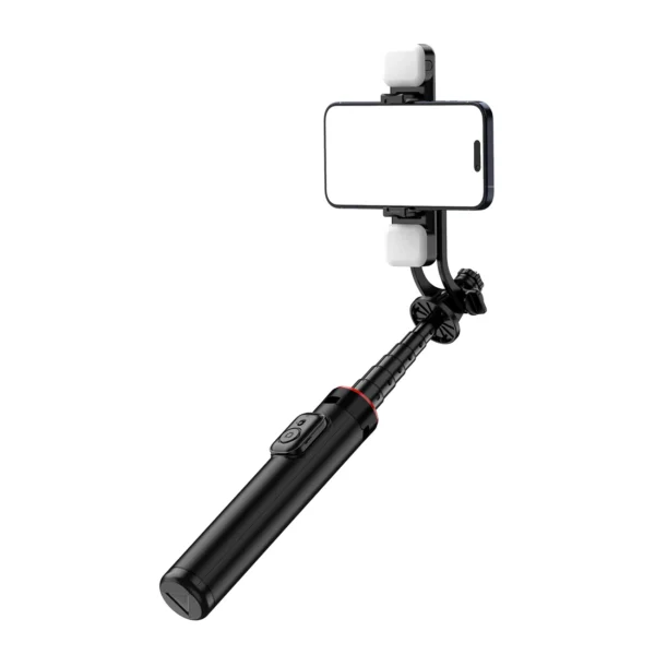 Selfie stick WC12YDS 1.3m aluminum alloy telescopic tripod with dual lamp and phone holder - blackeng