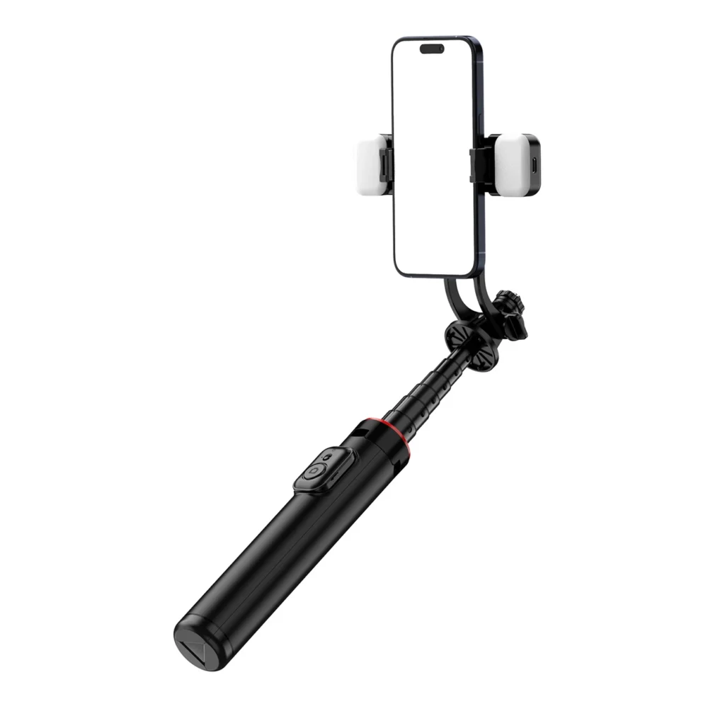Selfie stick WC12YDS 1.3m aluminum alloy telescopic tripod with dual lamp and phone holder - blackeng