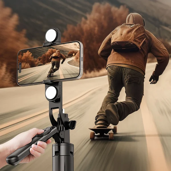 Selfie stick WH181D-Y1S 1.75m aluminum alloy telescopic tripod with dual lamp and phone holder - blackeng