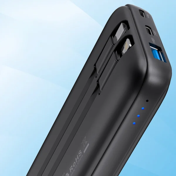Powerbank Choetech B654 10000mAh 22.5W USB-A / USB-C / micro USB with built-in USB-C / Lightning cable - blackeng
