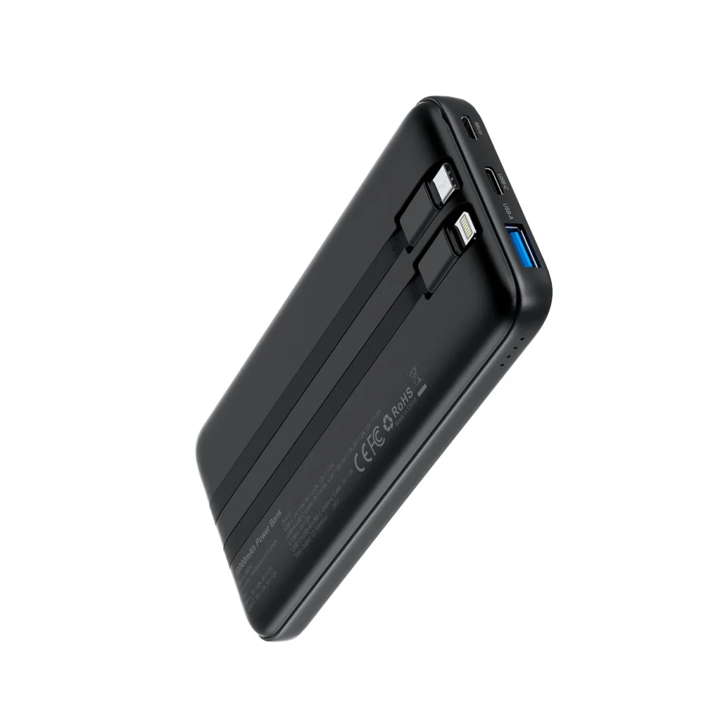 Powerbank Choetech B654 10000mAh 22.5W USB-A / USB-C / micro USB with built-in USB-C / Lightning cable - blackeng