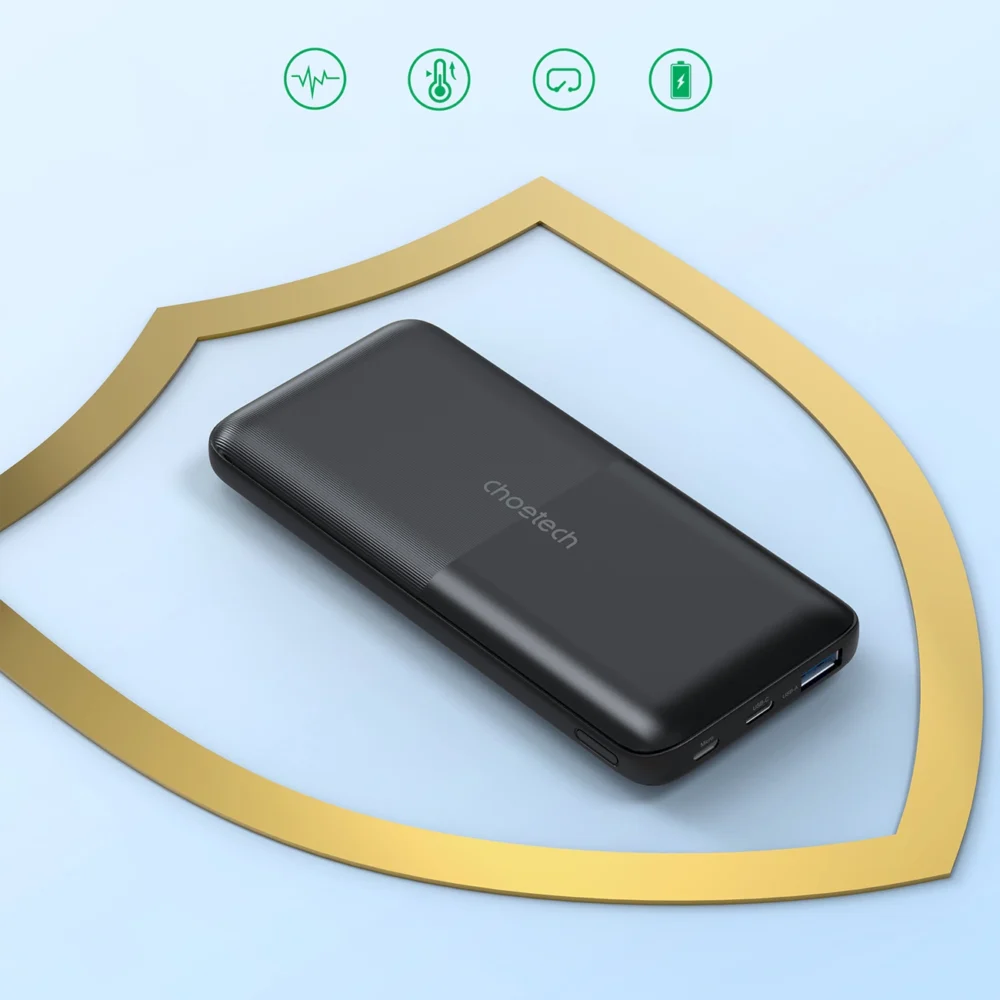 Powerbank Choetech B654 10000mAh 22.5W USB-A / USB-C / micro USB with built-in USB-C / Lightning cable - blackeng
