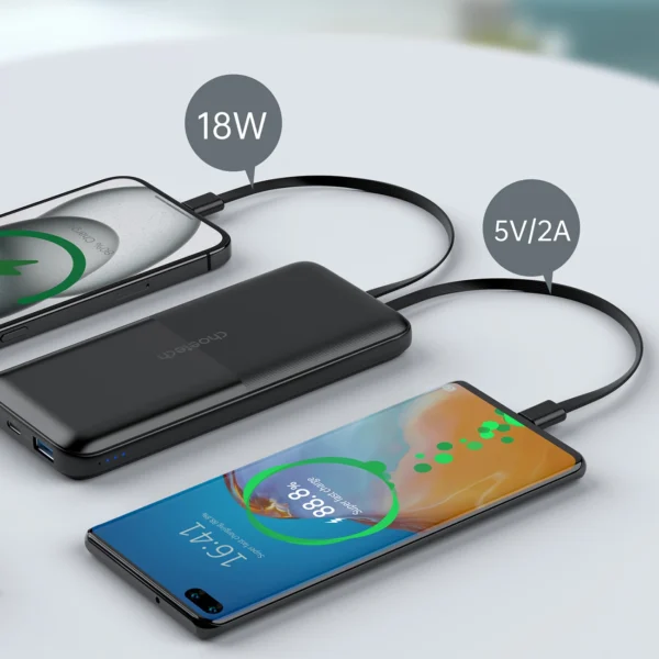 Powerbank Choetech B654 10000mAh 22.5W USB-A / USB-C / micro USB with built-in USB-C / Lightning cable - blackeng