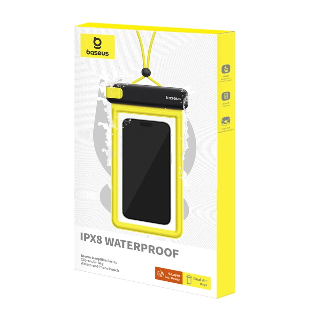 Baseus DeepDive waterproof IPX8 case with 4 layers of seal - black and yelloweng
