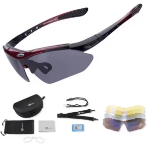 Rockbros 10001 polarizing cycling glasses - black and redeng
