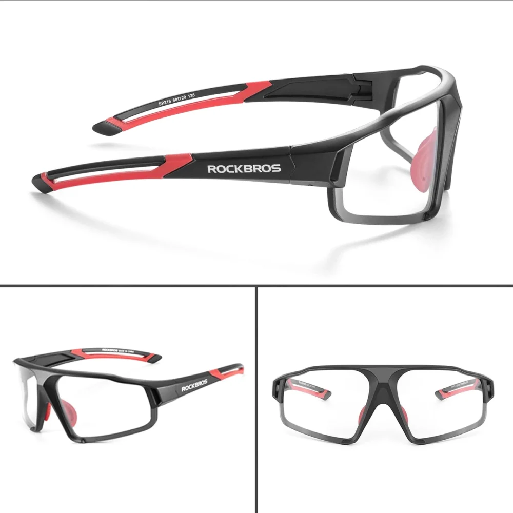 Rockbros SP216BK photochromic UV400 cycling glasses - black and redeng
