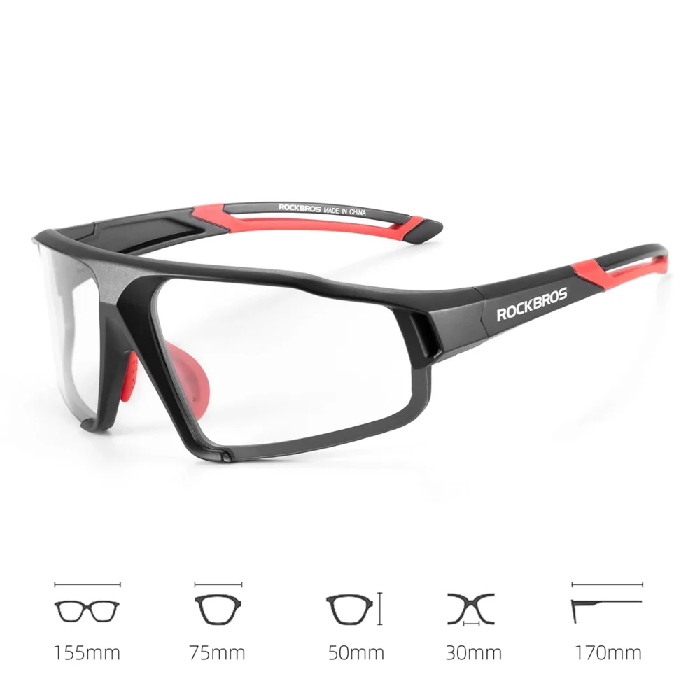 Rockbros SP216BK photochromic UV400 cycling glasses - black and redeng