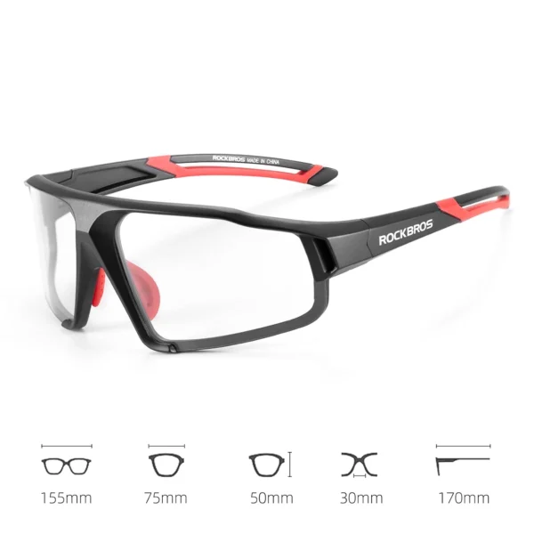Rockbros SP216BK photochromic UV400 cycling glasses - black and redeng