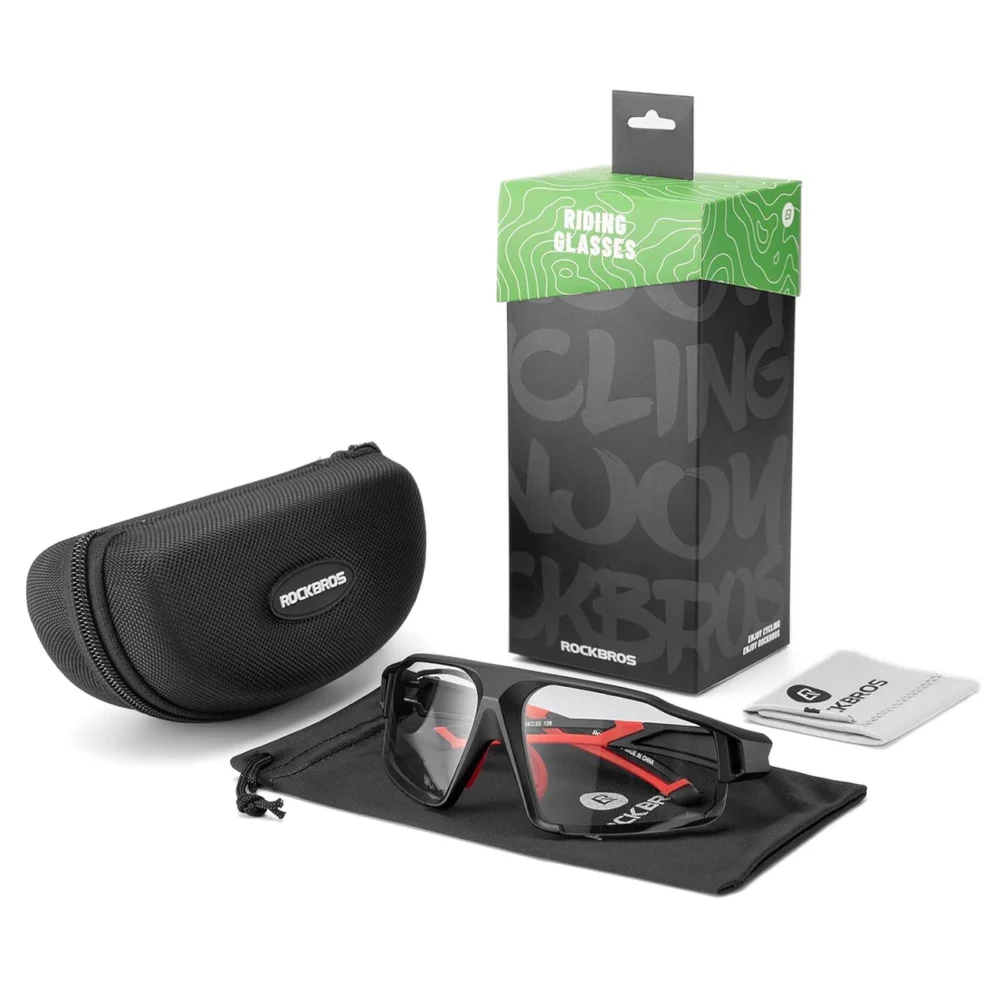 Rockbros SP216BK photochromic UV400 cycling glasses - black and redeng