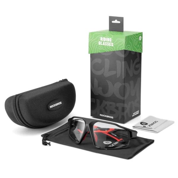Rockbros SP216BK photochromic UV400 cycling glasses - black and redeng