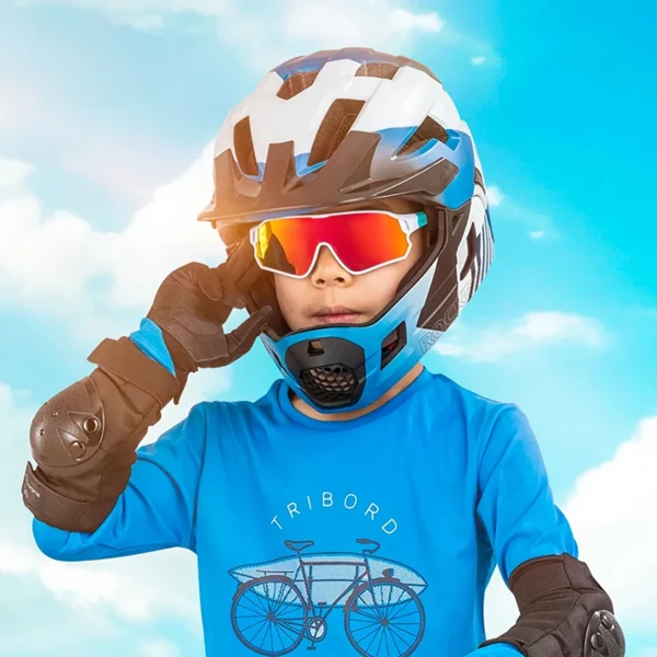 Rockbros 14110009003 polarized cycling glasses for children 8-14 years old - green and whiteeng