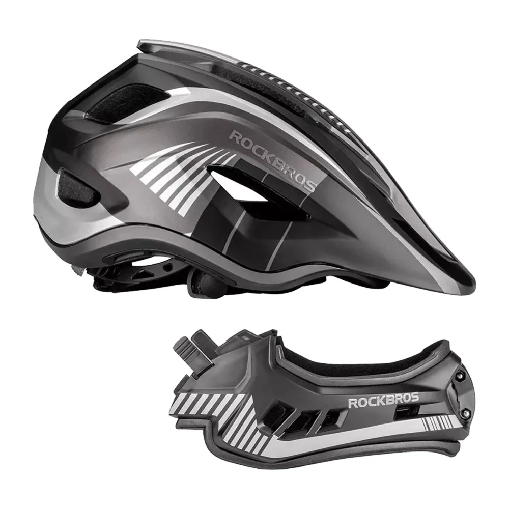 Rockbros TT-32SBTG-L children's bicycle helmet with removable chinbar, size L - grayeng