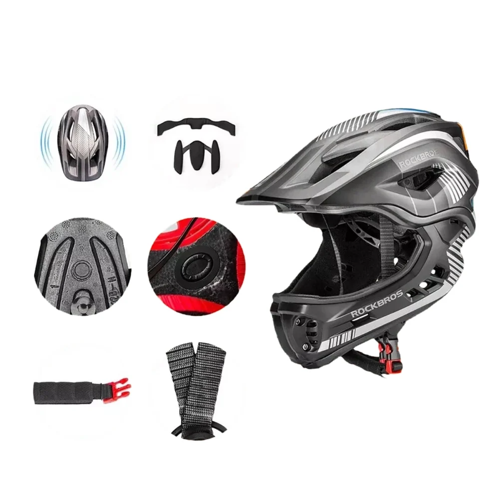 Rockbros TT-32SBTG-L children's bicycle helmet with removable chinbar, size L - grayeng