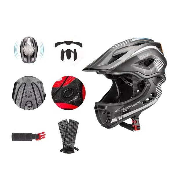 Rockbros TT-32SBTG-L children's bicycle helmet with removable chinbar, size L - grayeng