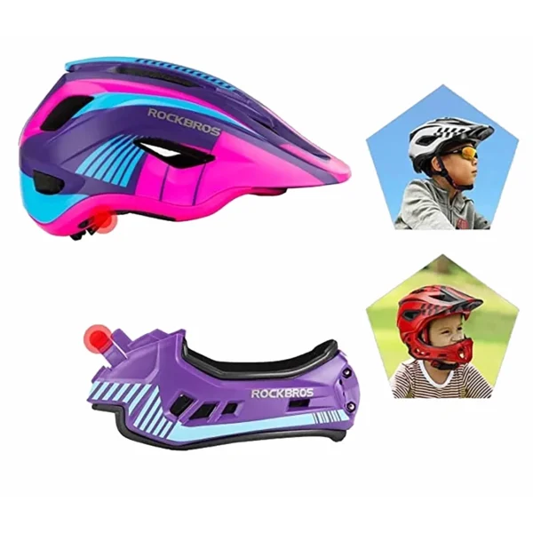 Rockbros TT-32SBPP-S children's bicycle helmet with detachable chinbar, size S - purple-pinkeng