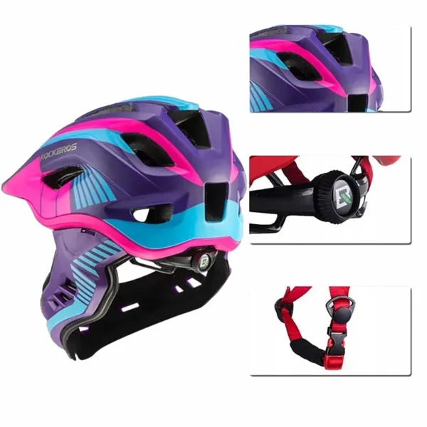 Rockbros TT-32SBPP-S children's bicycle helmet with detachable chinbar, size S - purple-pinkeng