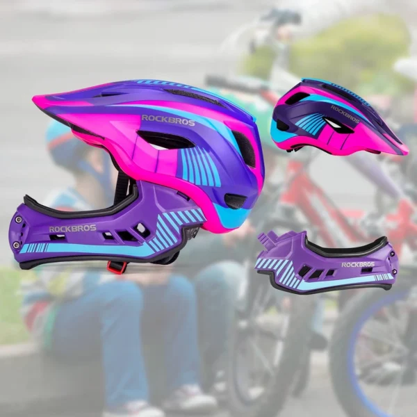 Rockbros TT-32SBPP-S children's bicycle helmet with detachable chinbar, size S - purple-pinkeng