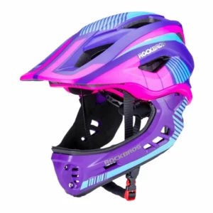 Rockbros TT-32SBPP-M children's bicycle helmet with removable chinbar, size M - purple-pinkeng