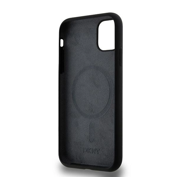 DKNY Liquid Silicone White Printed Logo MagSafe Case for iPhone 11/Xr - Blackeng